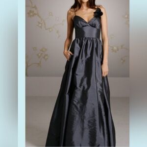 Jim Hjelm Occasions Silver Gray Silky Taffeta Maxi Dress Gown Bridesmaid 12